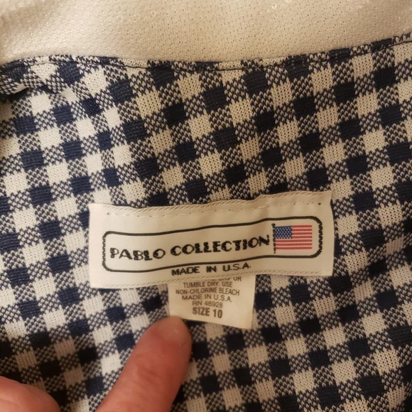 Pablo Collection navy blue and white skirt jacket set, 10 - Picture 9 of 10